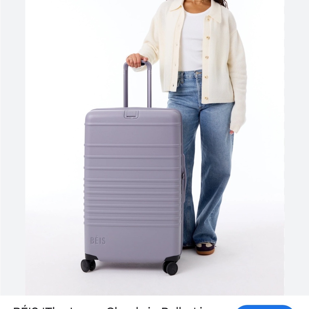 BÉIS Lavender glossy  large check in roller Suitcase